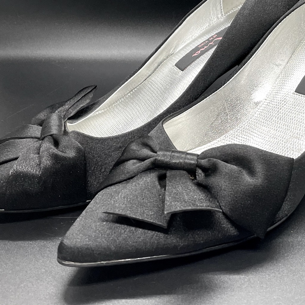 Nina, Satin Pump, Beautiful Bow, 2” Heel, Black, 7.5